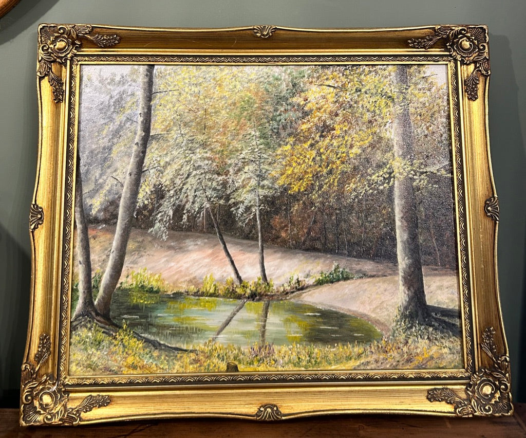 Vintage Landscape Painting in Gold Frame