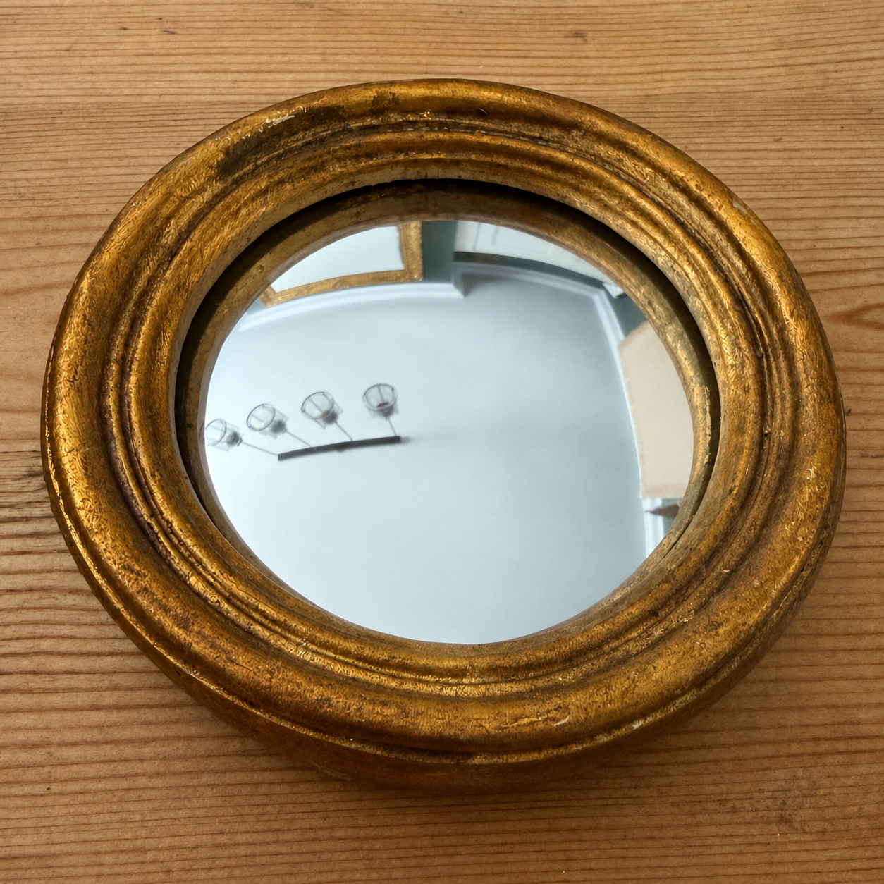 Miniature Gold Antiqued Round Port Hole style Mirror - Small Convex chunky frame