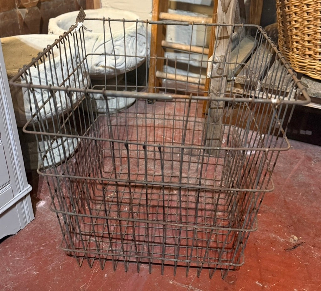 Square Rustic Vintage Wire Log Basket