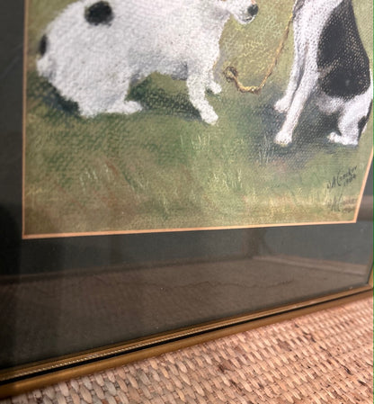 Vintage Original Framed Pastel of Jack Russells