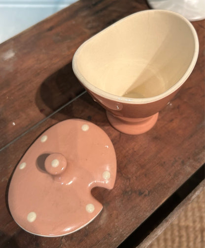 Vintage Pink and White Spotty Lidded Jam Pot