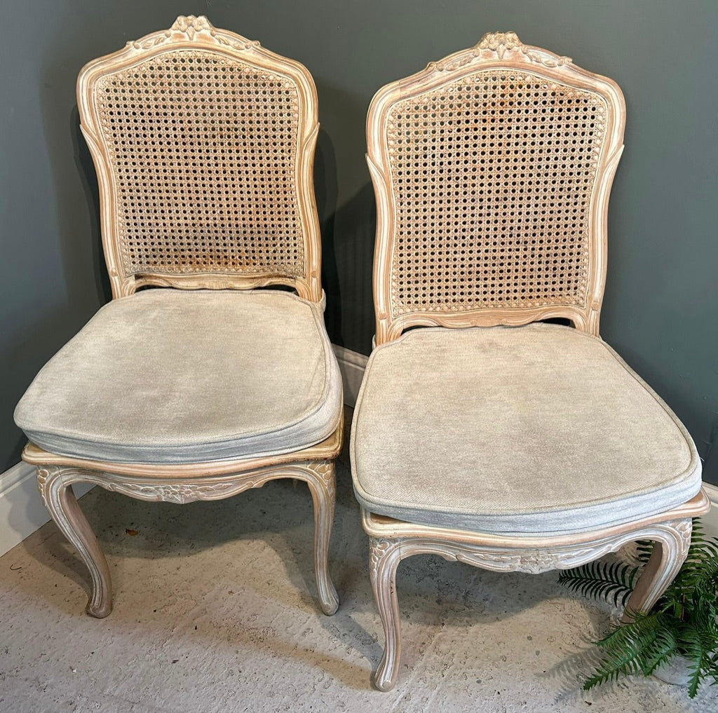 Pair of French Vintage Painted Dinning Chairs with Seat Pads