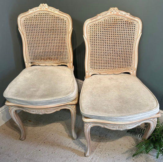 Pair of French Vintage Painted Dinning Chairs with Seat Pads