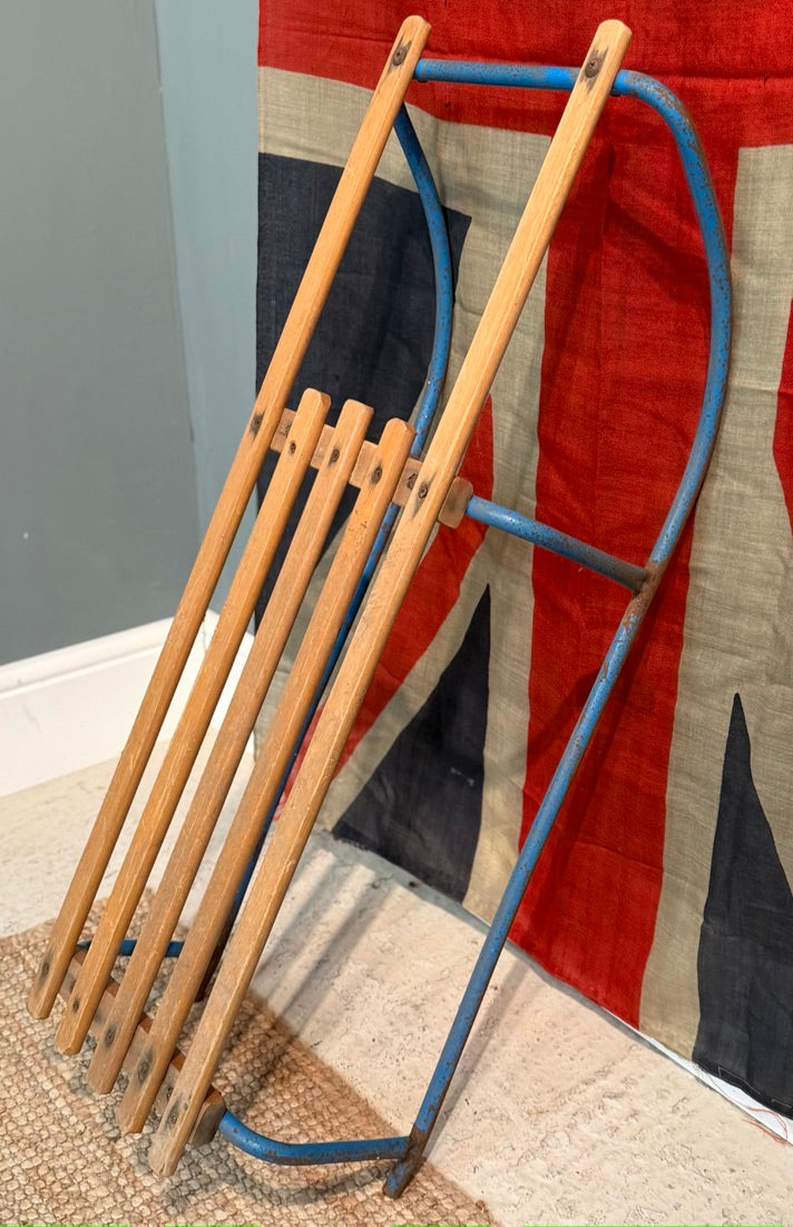 Vintage Wooden Sledge with Blue metal Frame - Great Christmas Display Prop