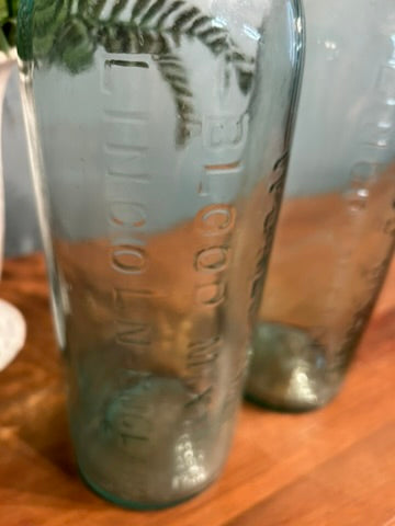 Pair of Glass Vintage Chemist Blood Bottles - Antique Vessel