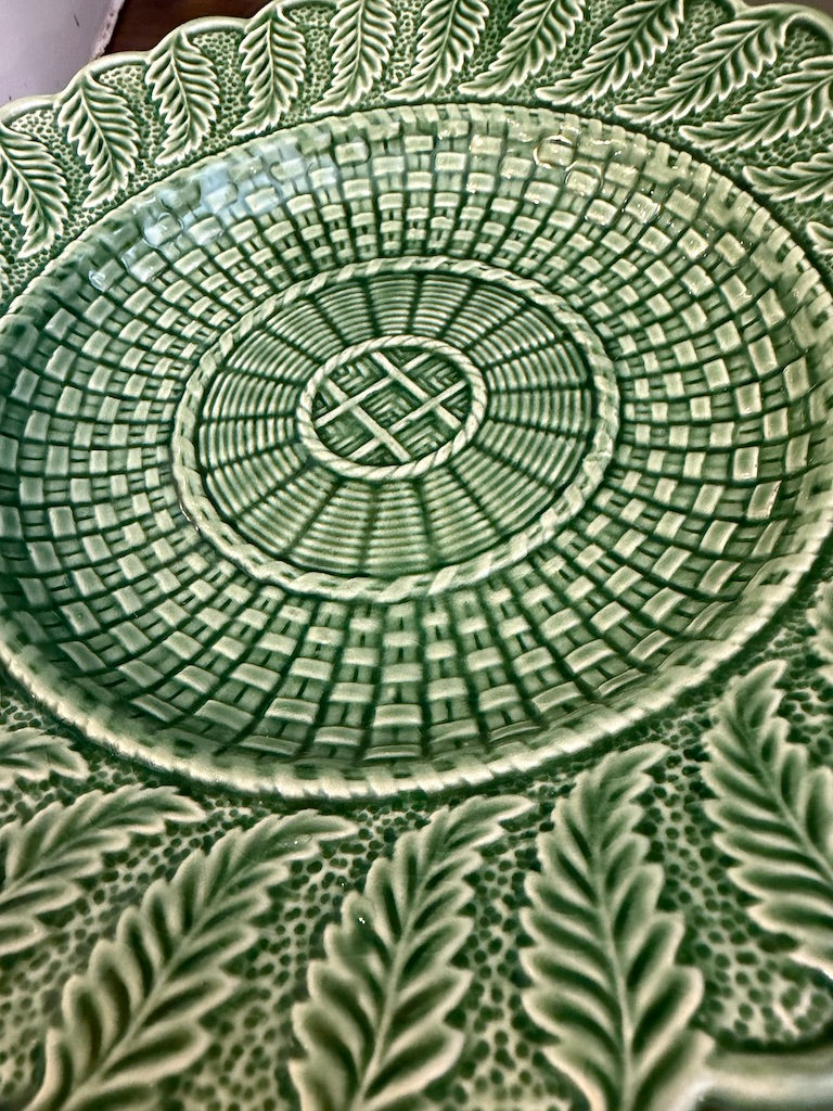 Vintage Bordallo Pinheiro Green Basket Weave Plate