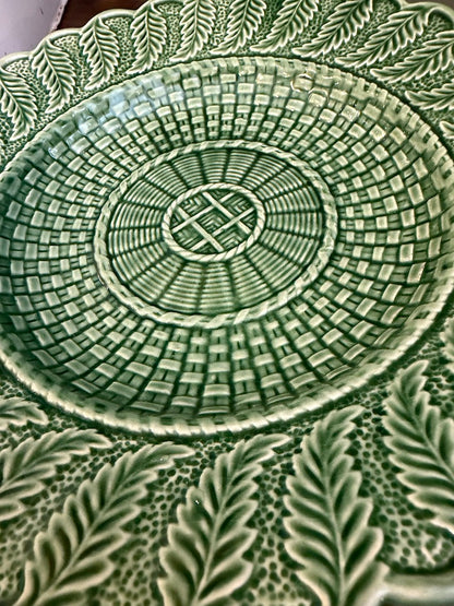 Vintage Bordallo Pinheiro Green Basket Weave Plate