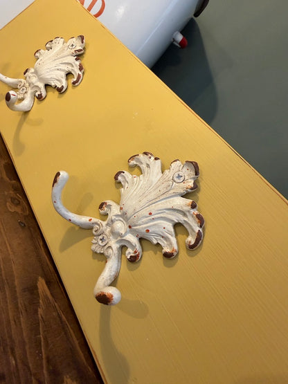 Painted Reclaimed Coat Hooks - Distressed Shabby Finish Hot as Mustard Yellow