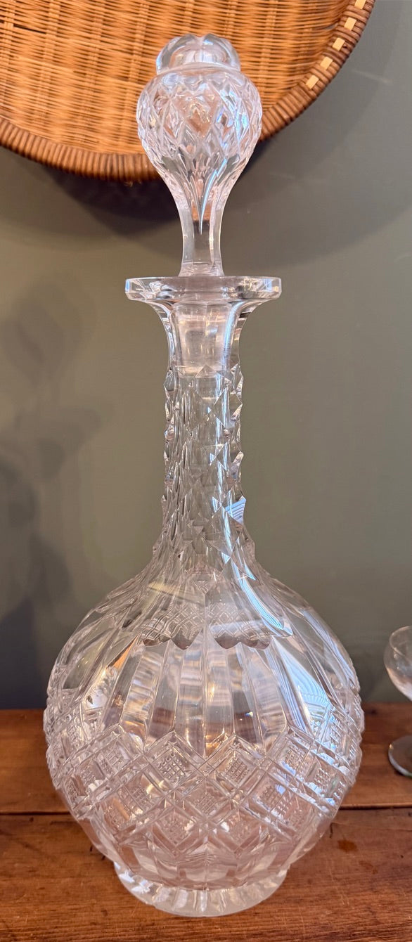 Vintage Cut Glass Decanter with Stopper *F