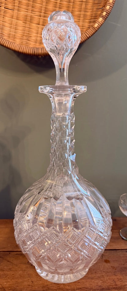 Vintage Cut Glass Decanter with Stopper *F