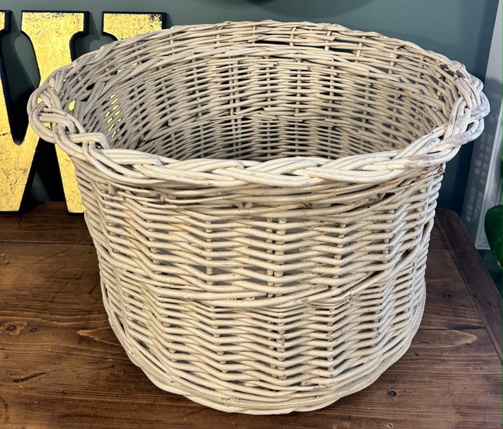 Large White Vintage Basket Planter