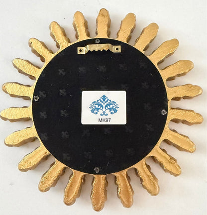 Gold Antiqued Round Single Sunburst Ornate Style Frame Wall Mirror