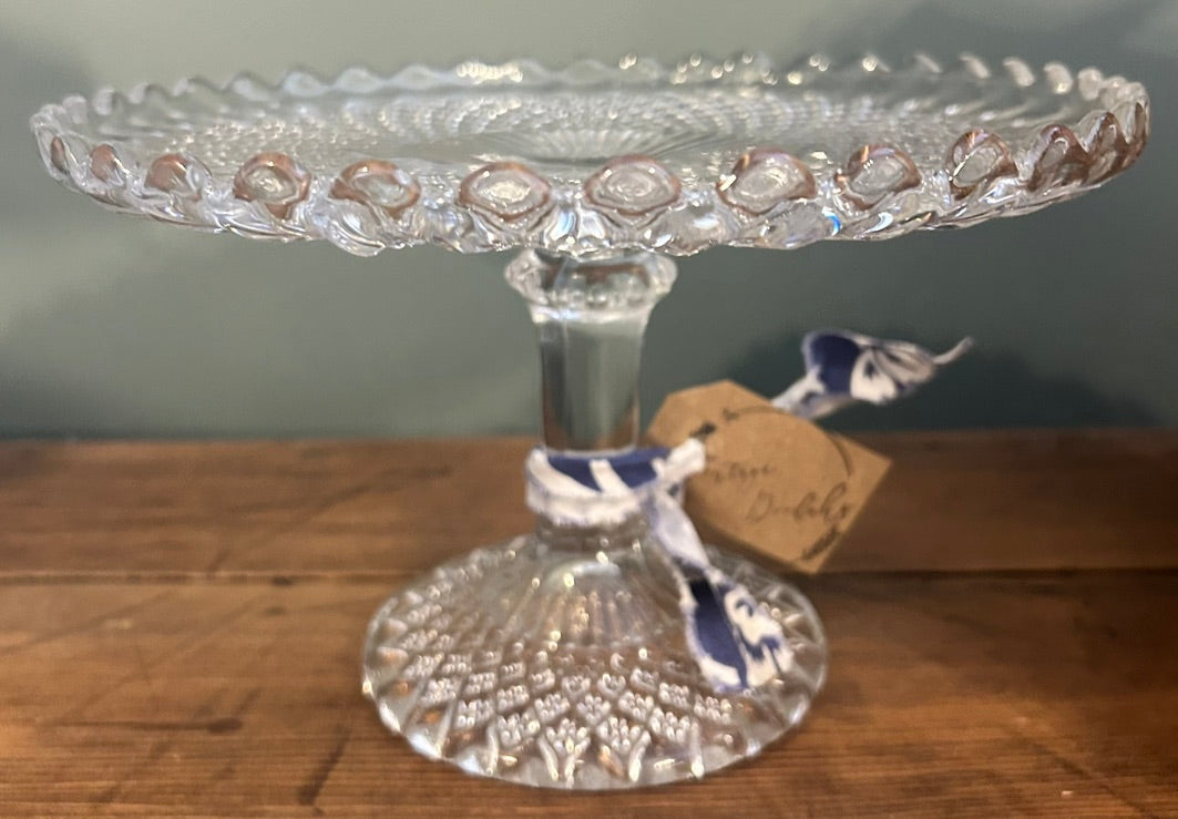 Small Pretty Vintage Glass Cake Stand