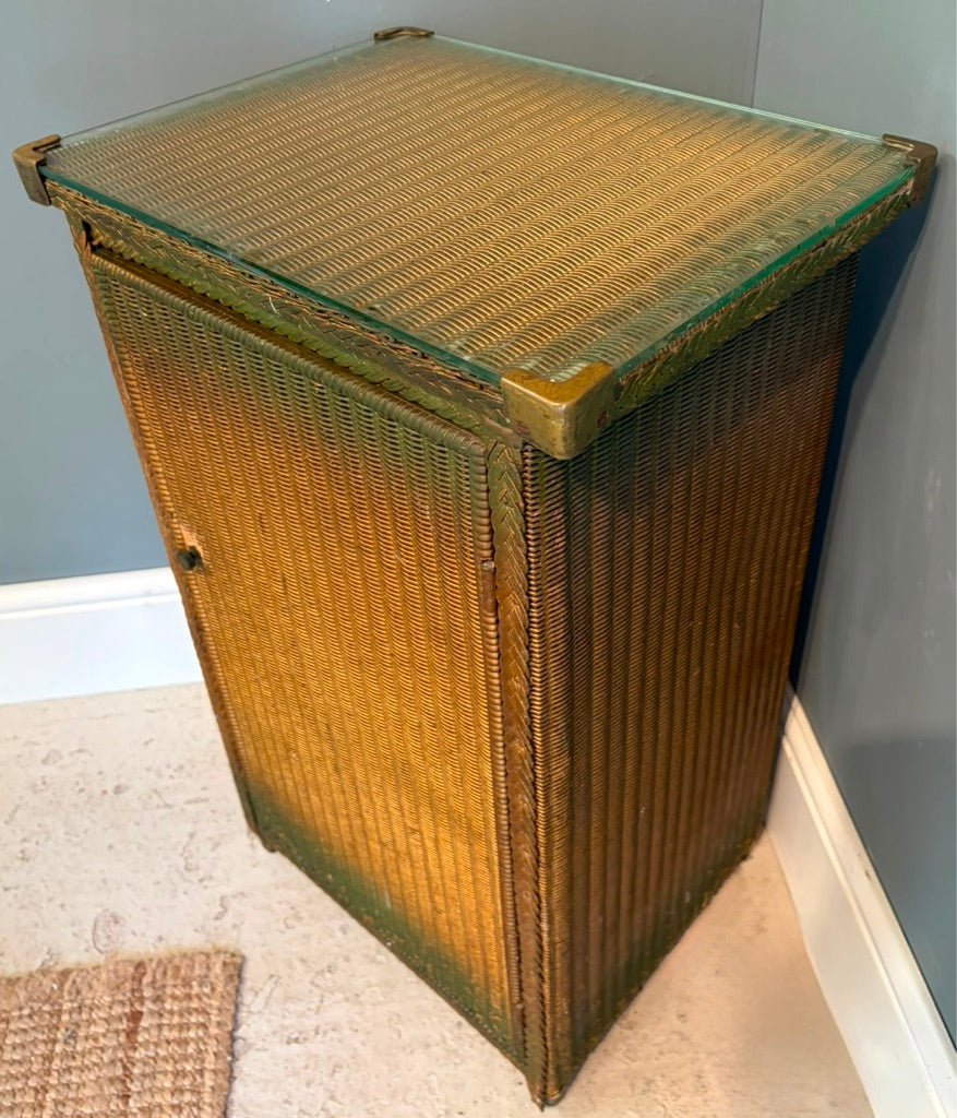 Vintage Lloyd Loom Table / Bedside Cupboard - Gold