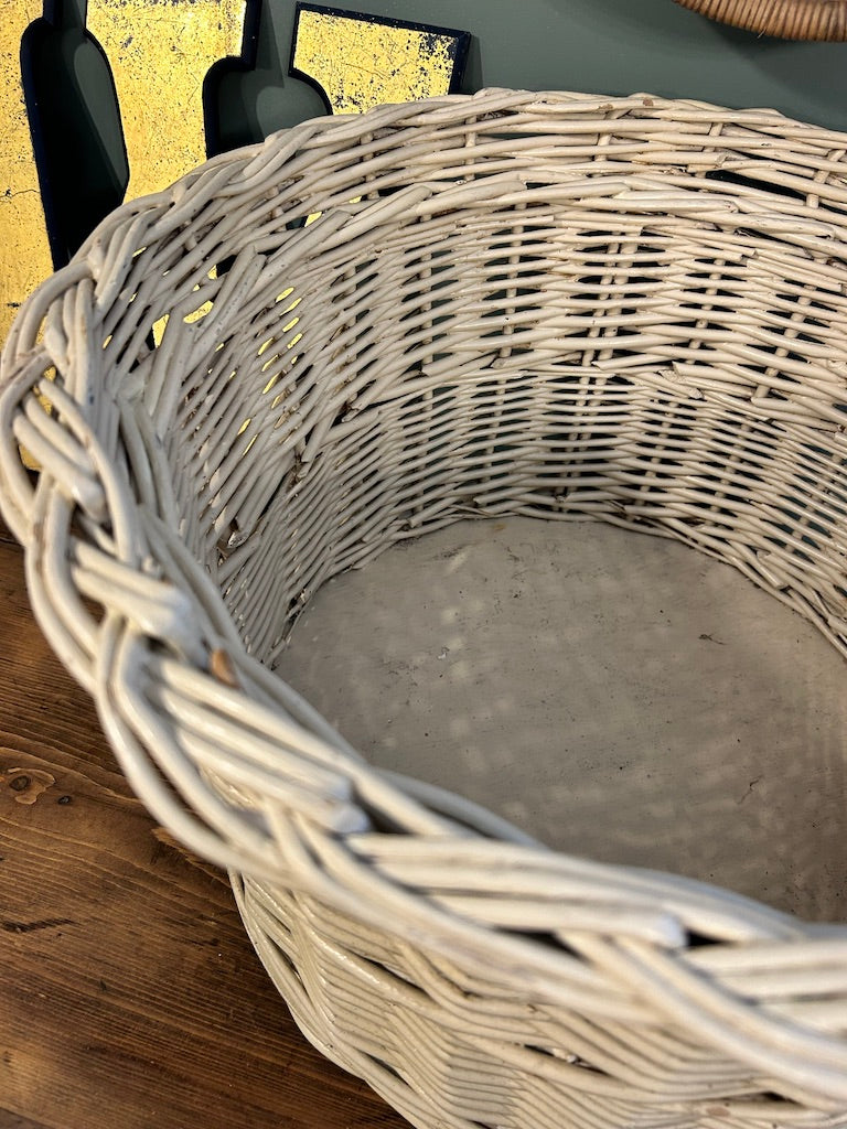 Large White Vintage Basket Planter