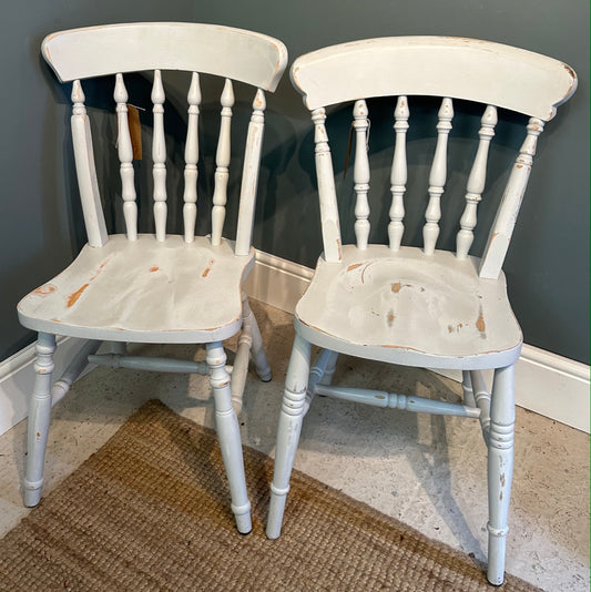 Two Painted Kitchen Dinning Chairs with a Shabby finish