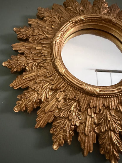 Gold Antiqued Round Port Hole style Sunburst Mirror - Medium Convex