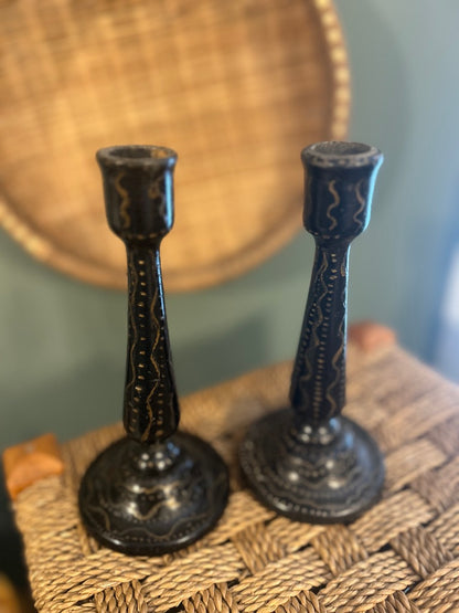 Pair of Antique Naive Candle Stick Holders