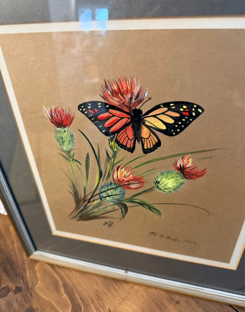 Vintage Framed Botanical Original Water Colour Painting By R V Hoofe