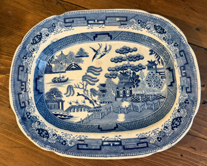 Small Vintage Oval Blue and White Plate Platter
