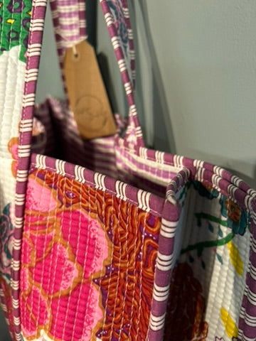 Pretty Indian Quilted Block Printed Tote Bag - Floral