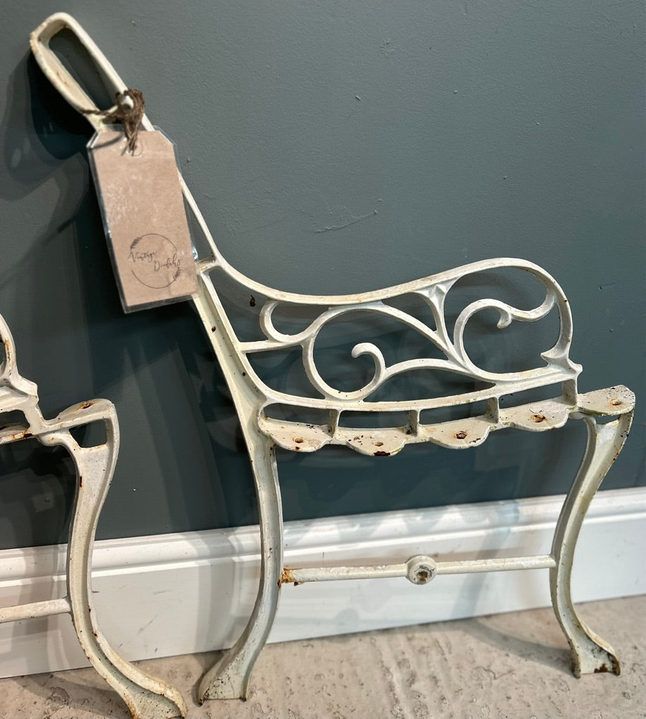 Vintage White Cast Iron Antique Garden Bench Ends