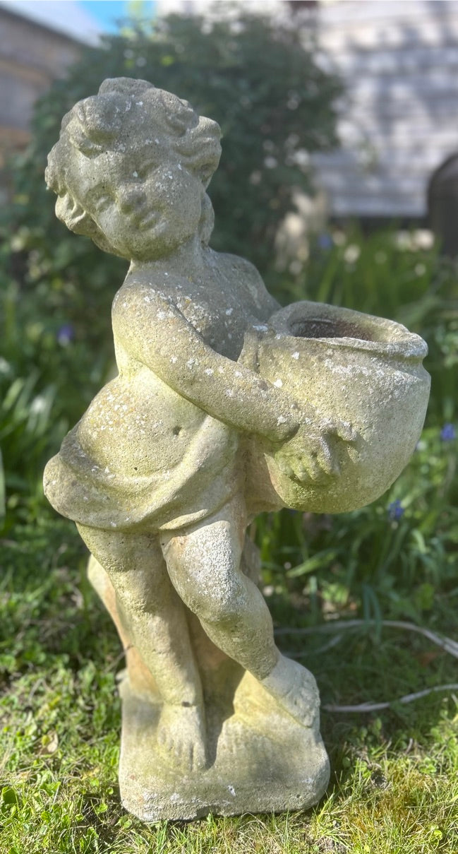 Vintage Concrete Planter Statue