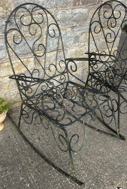 Pair of Antique Wrought Iron Garden Rocking Chairs