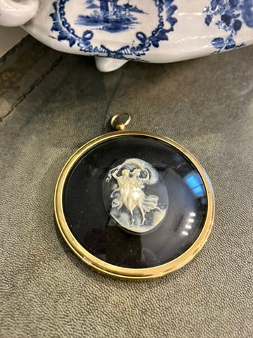 Small Vintage Framed Nymphs in Camo- Convex Glass Brass Frame