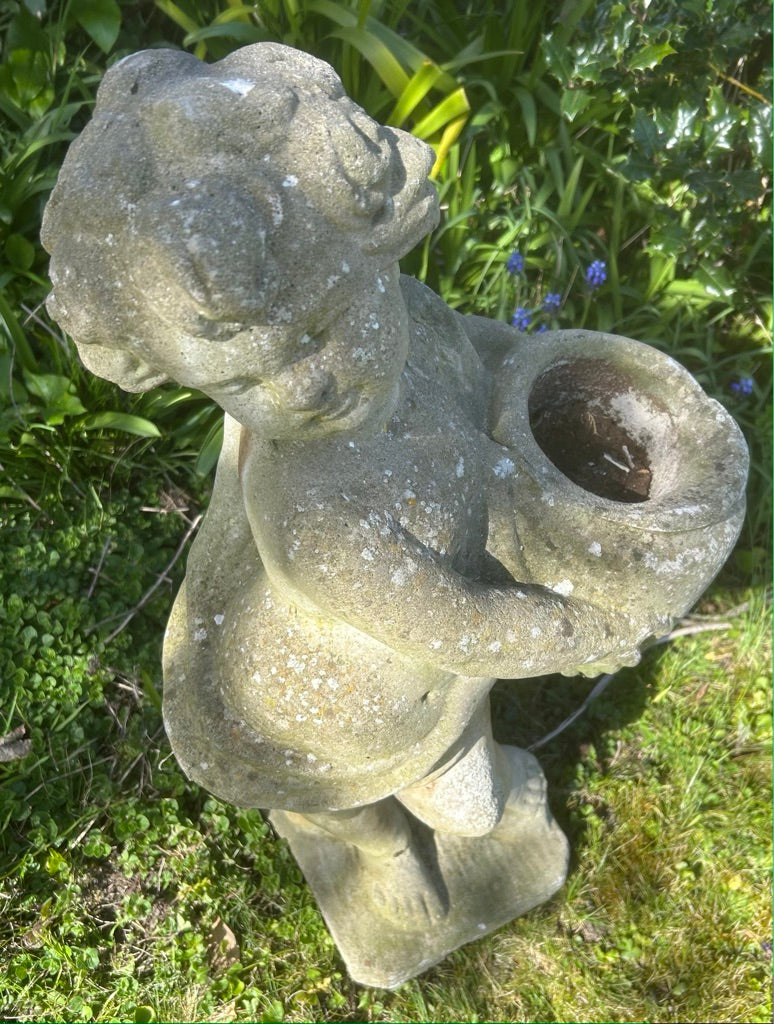 Vintage Concrete Planter Statue