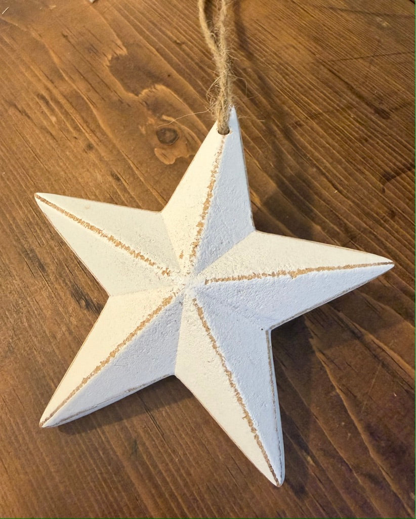 ShabbyWhite 3D Wooden Hanging Star Decoration - Lightly distressed shabby finish
