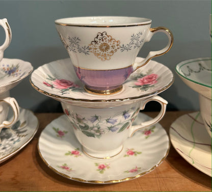 Mismatched Pretty Vintage Tea Cups and Saucers ~ Job lot Set of 10