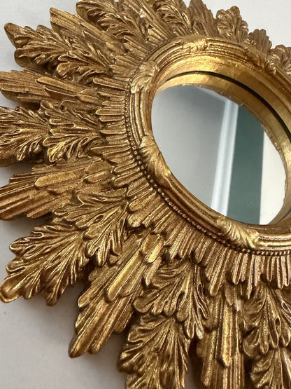 Gold Antiqued Round Port Hole style Sunburst Mirror - Medium Convex