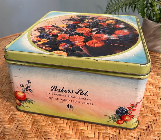 Vintage Floral Bakers Bro Tin