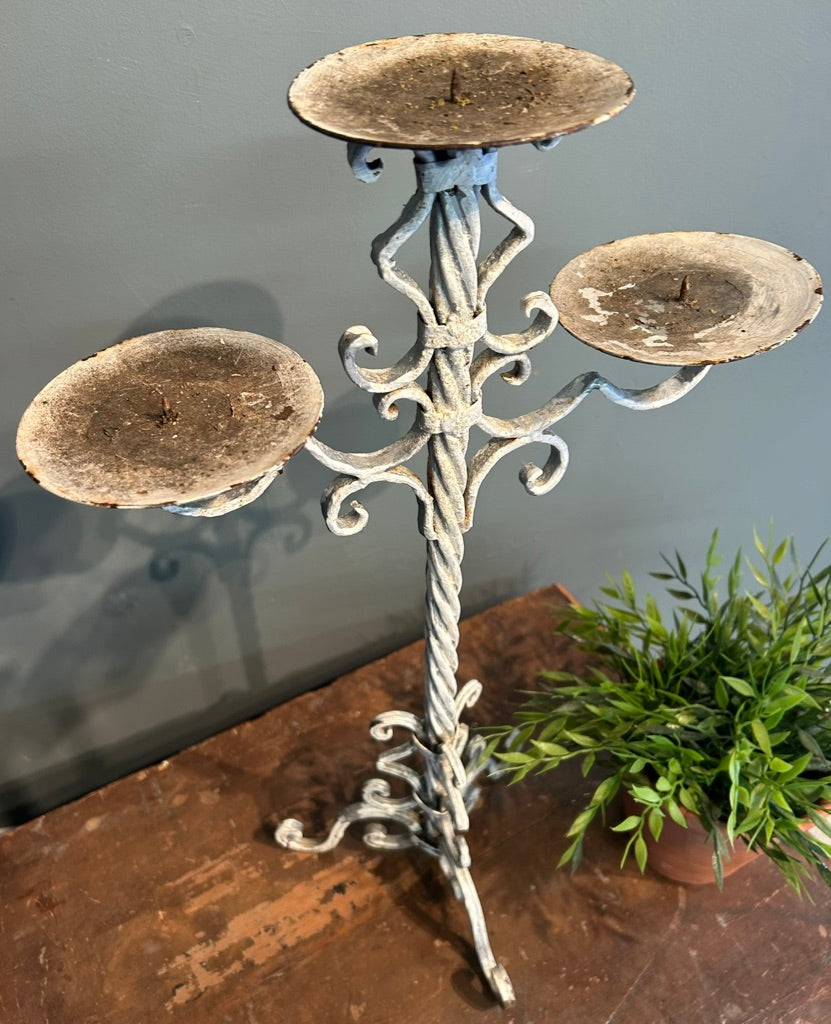 Pair of Vintage White painted Cast Iron Candle Stick Holders