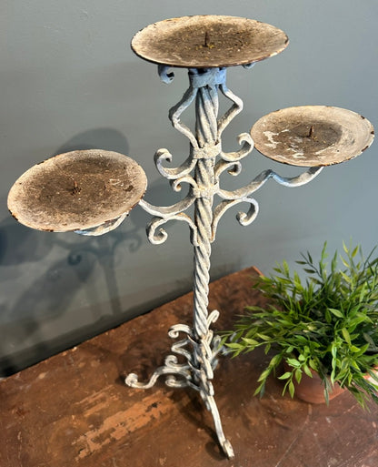 Pair of Vintage White painted Cast Iron Candle Stick Holders