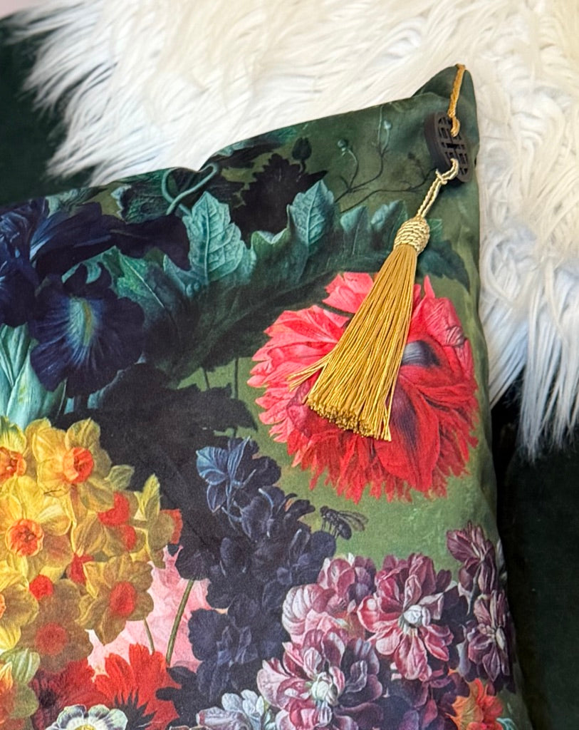 Vintage Style Floral Square Cushion - Feather Filled