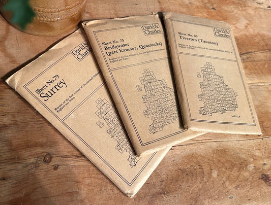 Job lot of 3 Vintage Vintage Ordinance Survey Maps-Bridgwater, Tiverton & Surrey