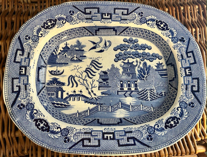 Vintage Oval Blue and White Staffordshire Plate Platter