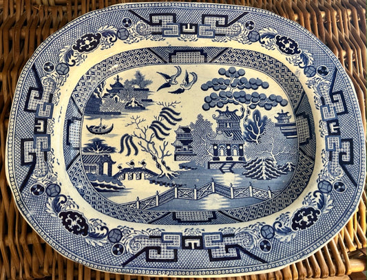 Vintage Oval Blue and White Staffordshire Plate Platter