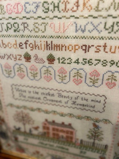 Vintage Cross Stitched Sampler Framed - 1990's