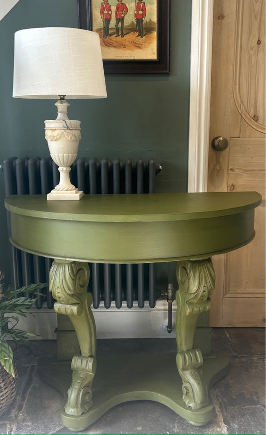 Vintage French Demi Lune Painted Console Table