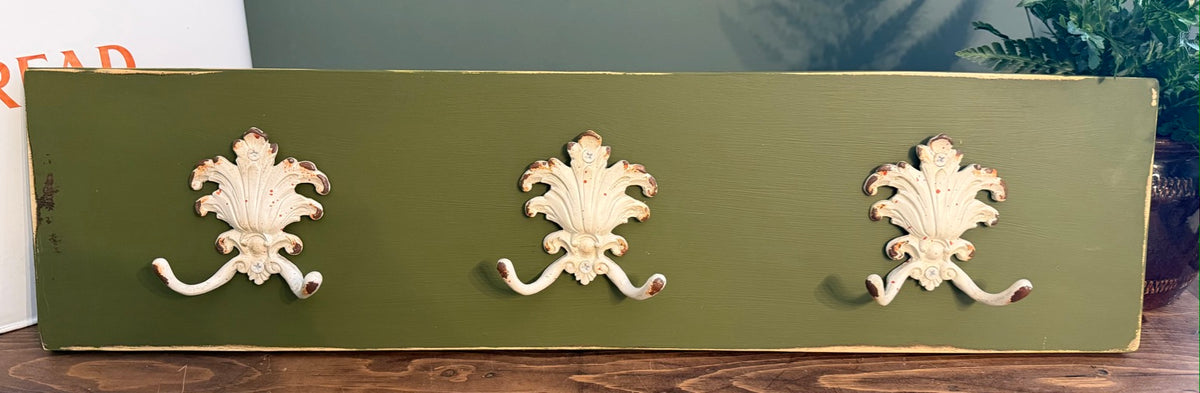 Painted Reclaimed Coat Hooks - Distressed Shabby Finish Moss Green
