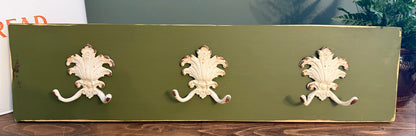 Painted Reclaimed Coat Hooks - Distressed Shabby Finish Moss Green