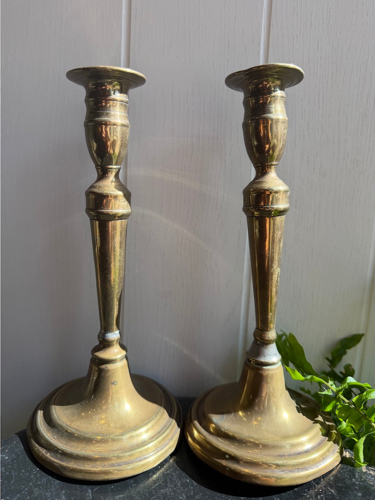 Pair of Vintage Brass Candlesticks - Round base
