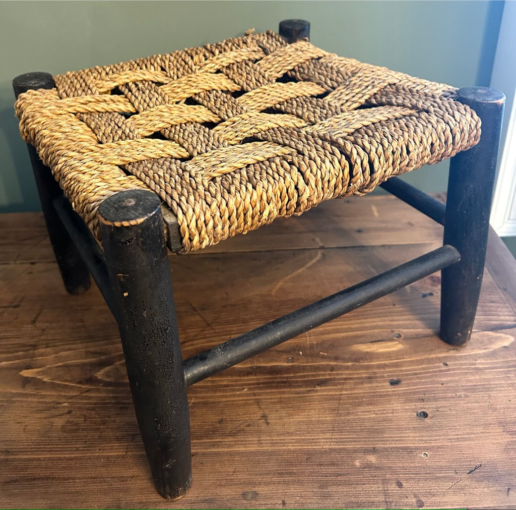 Vintage Woven Rattan Stool Rope top.