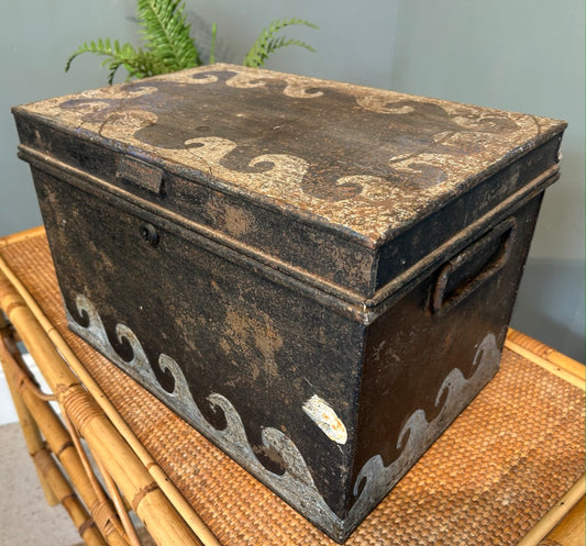 Vintage Metal Decorated Deeds Trunk