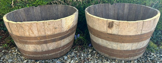 Pair of Vintage Large Wooden Barrels