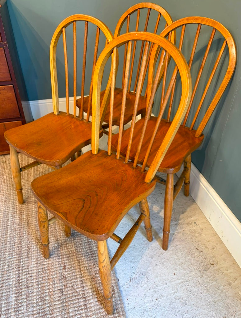 Set of 4 Vintage Elm Stick back Chairs