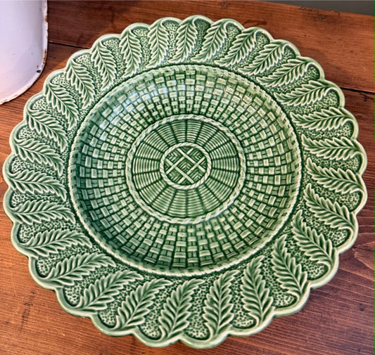 Vintage Bordallo Pinheiro Green Basket Weave Plate